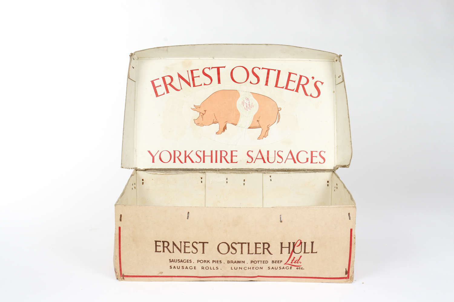 Ernest Ostler's Yorkshire Sausages shop delivery or display box