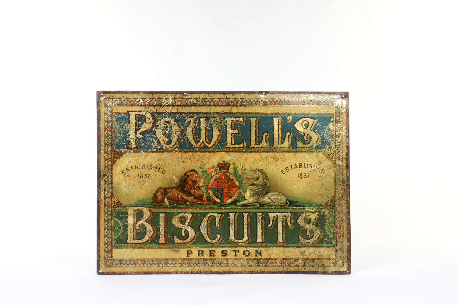 Original tin advertising sign for Powell's Biscuits