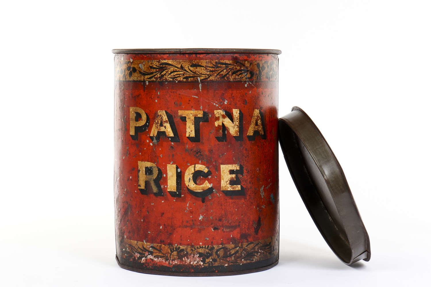 Toleware grocers shop tin for Patna Rice