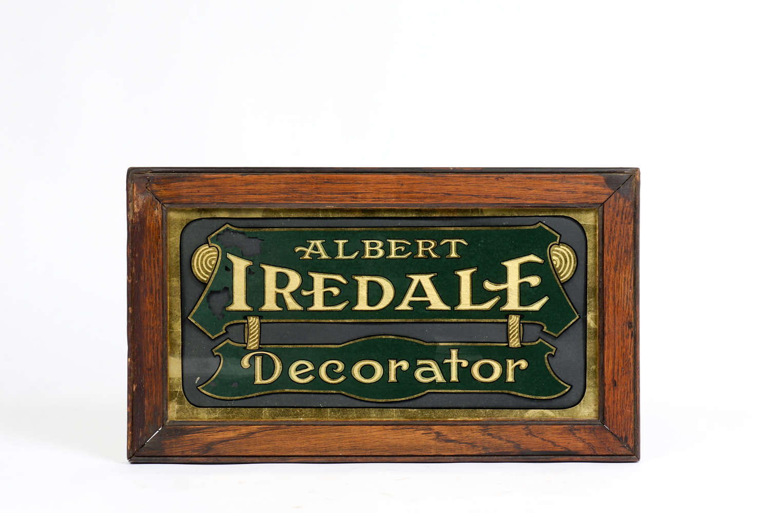 Reverse-painted glass advertising sign for Albert Iredale - Decorator