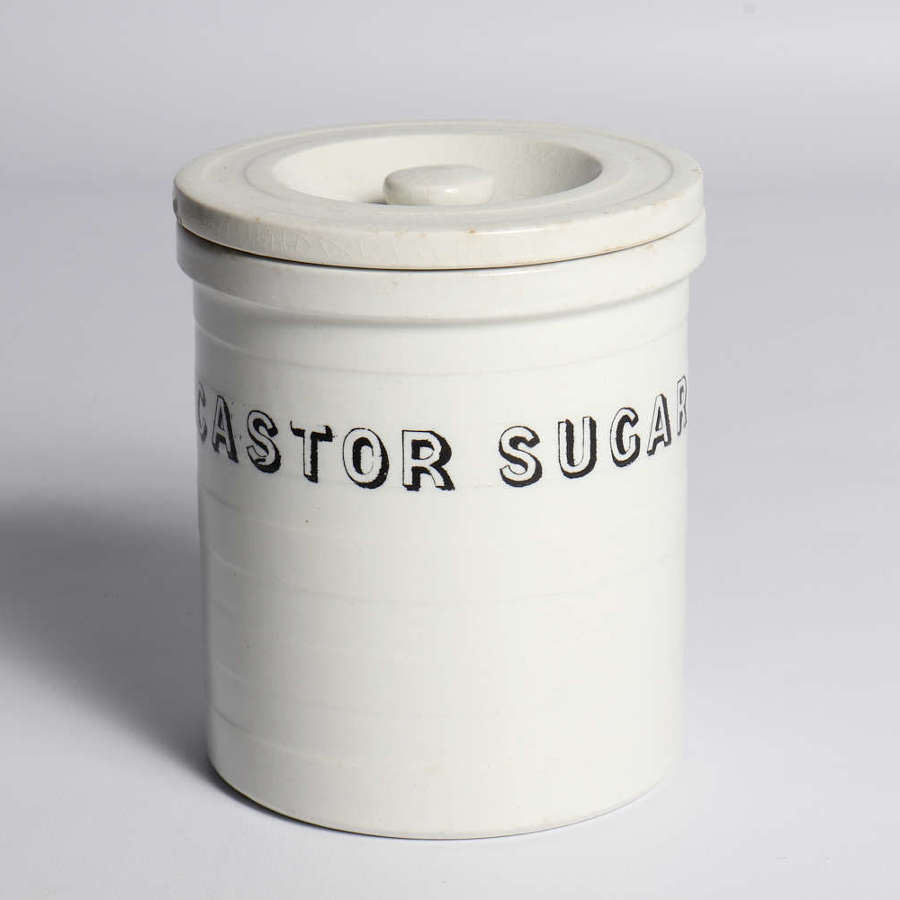 White banded storage jar - 'Castor Sugar'