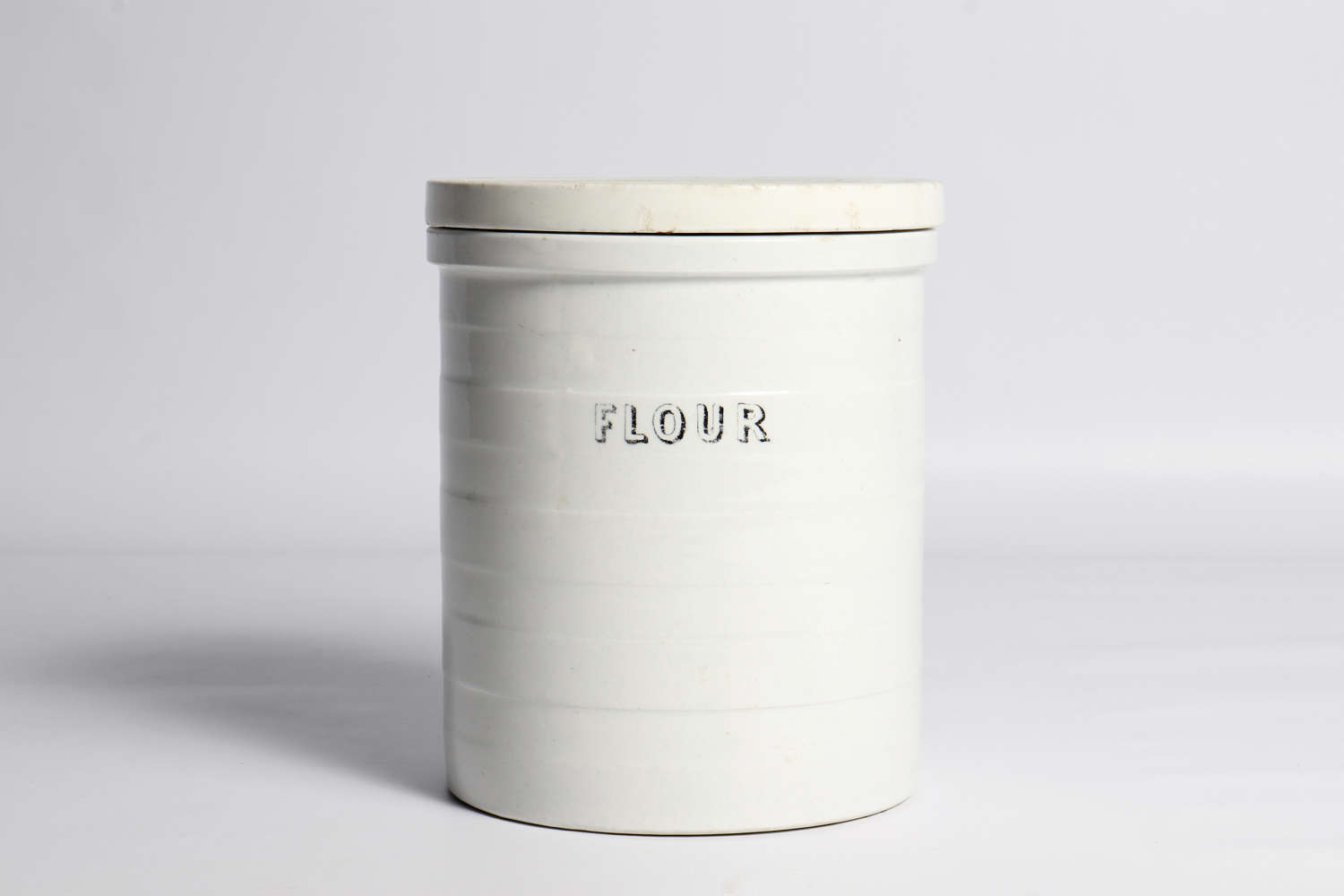 White banded storage jar - 'Flour'