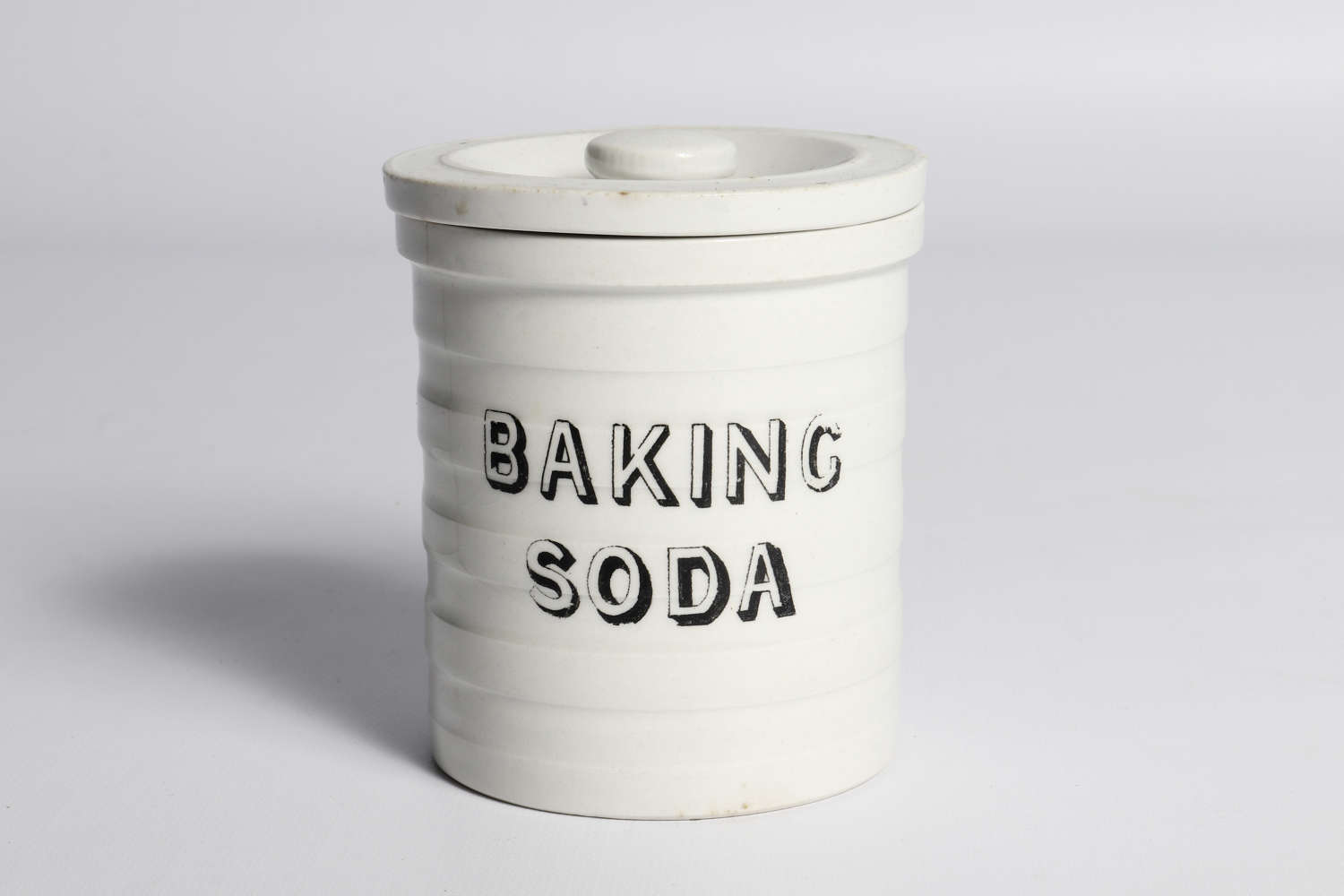 White banded storage jar - 'Baking Soda'